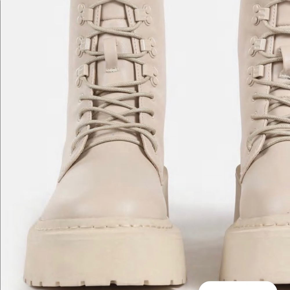 Missguided Beige Lace Up Chunky Sole Ankle boots